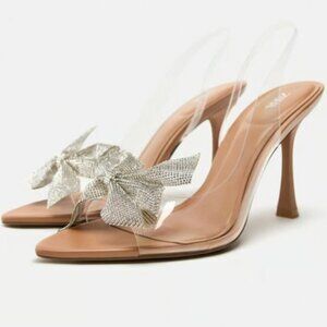 Zara Bow Trim Heeled Vinyl Sandals